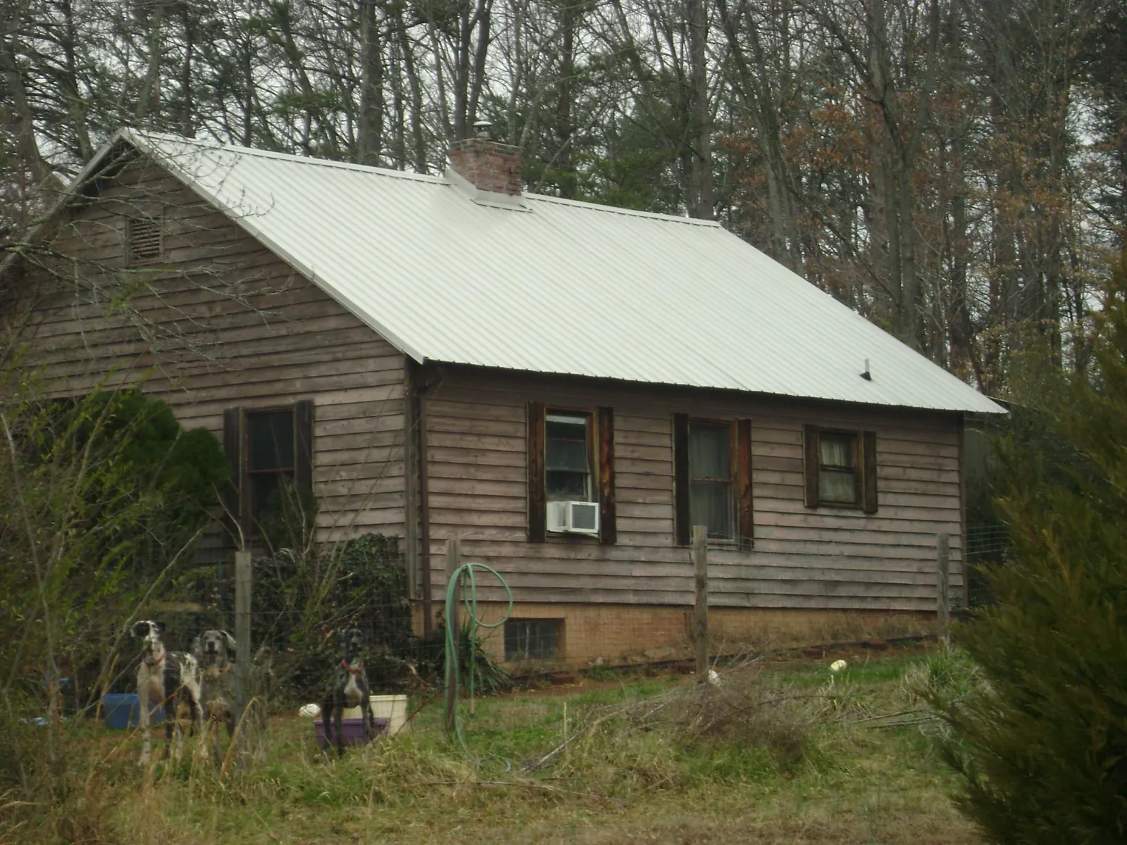 White metal roof on an old wood sided farmhouse, from a Metal Roof Installation job in Childwold